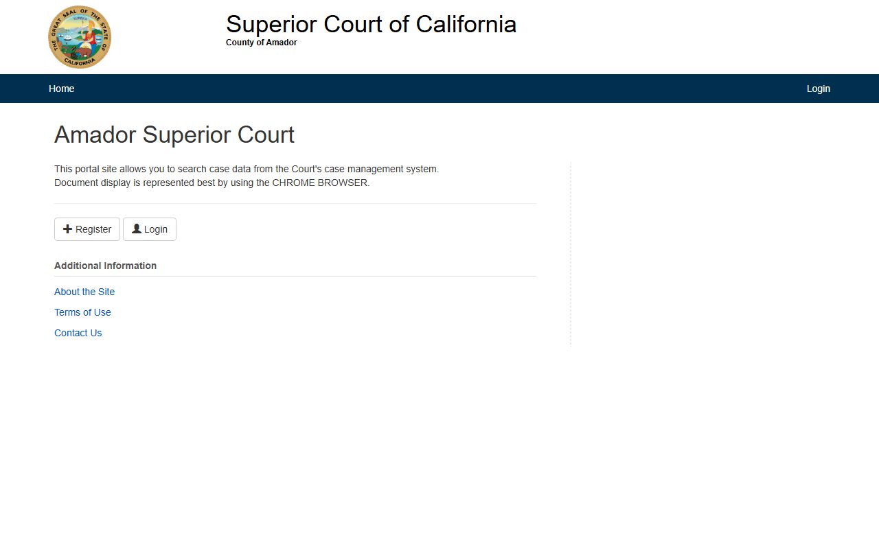 Amador County public portal for court records search