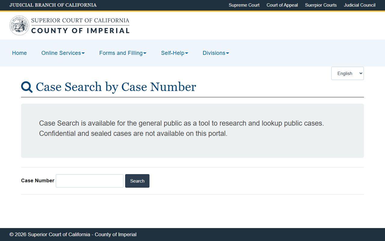 Imperial County case search portal for court records