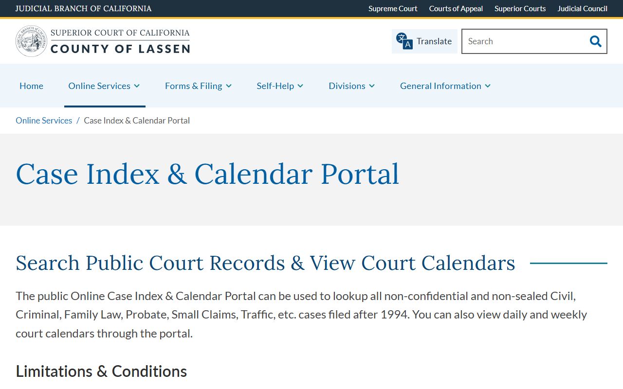 Lassen County court records case index portal