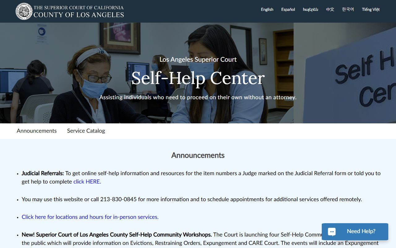 Los Angeles County self-help center for court records assistance