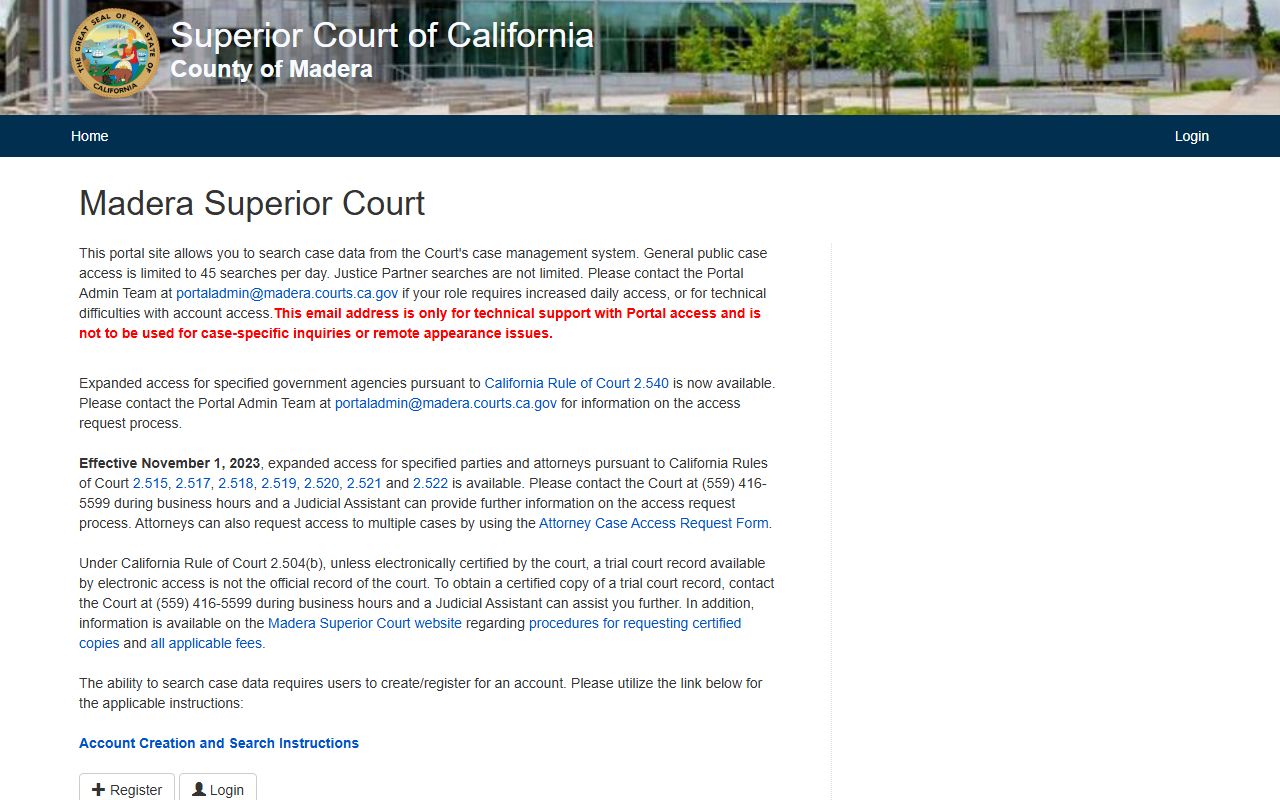 Madera County court records public portal search