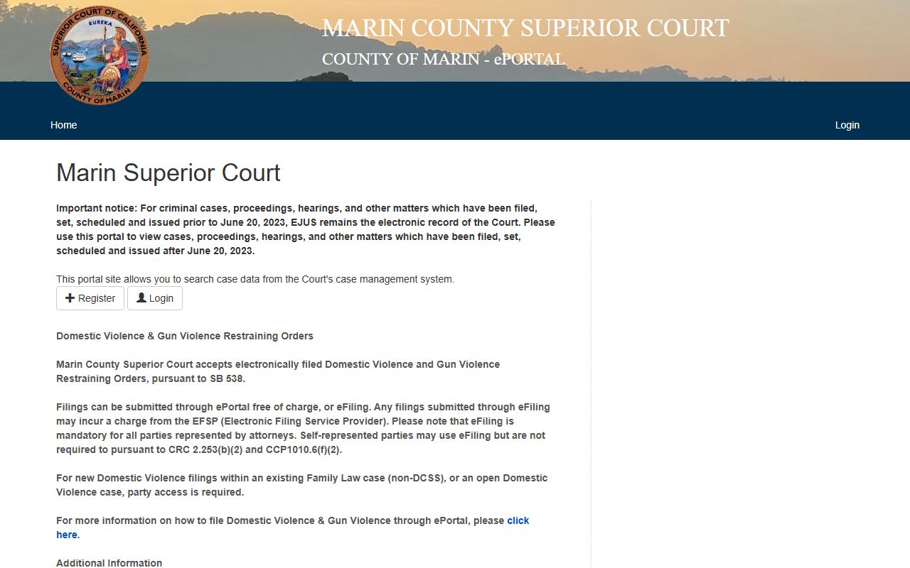 Marin County court records ePortal search system