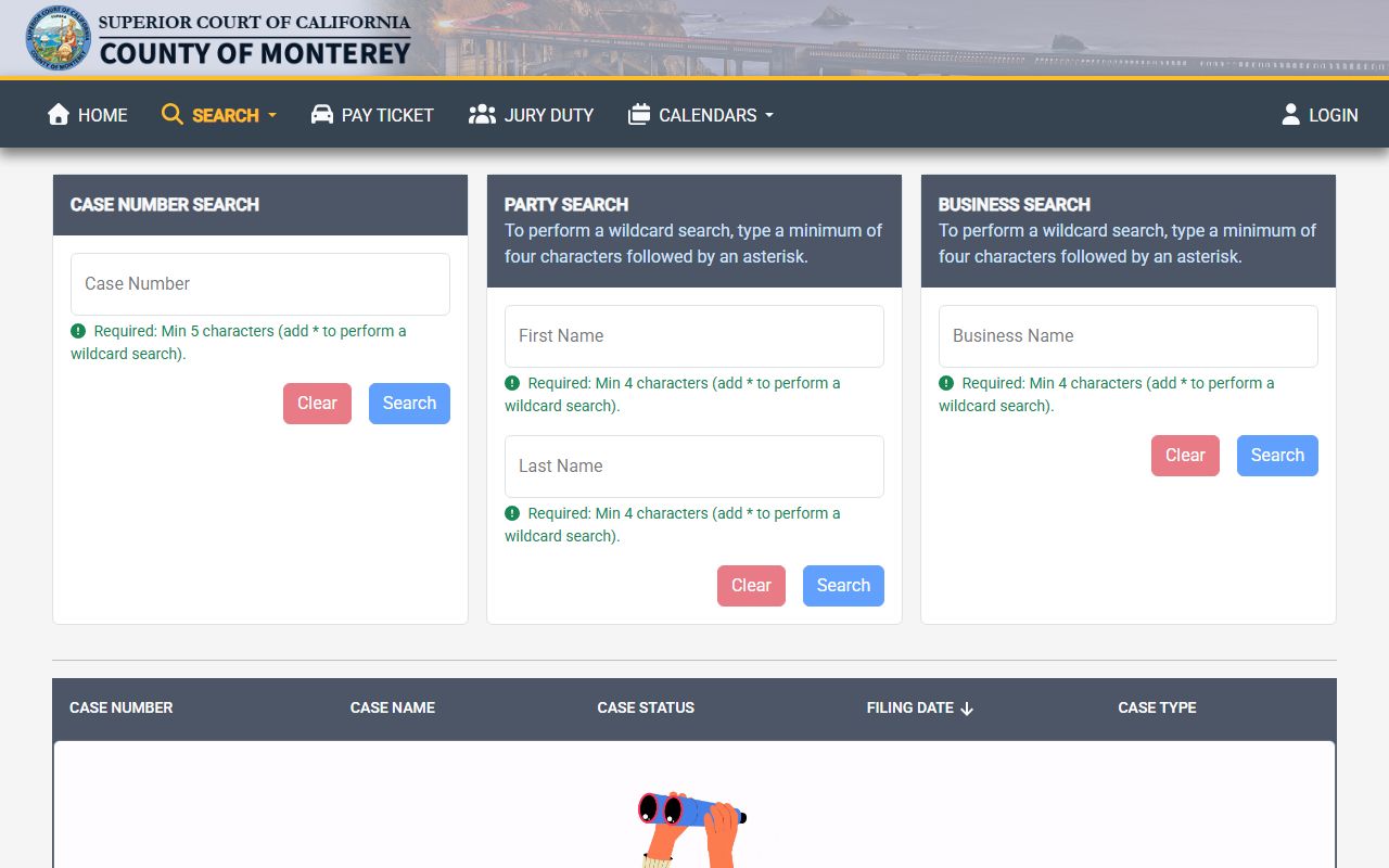 Monterey County court records case search portal