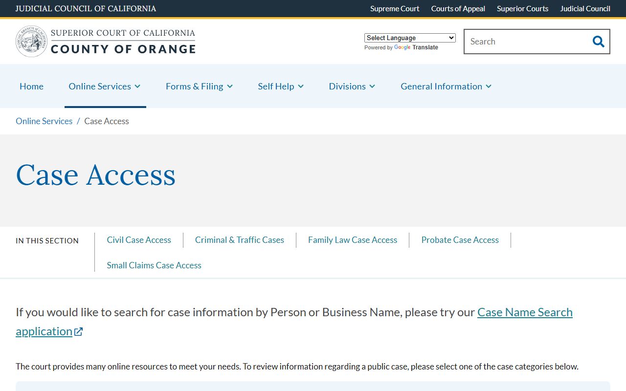Orange County case access portal for court records