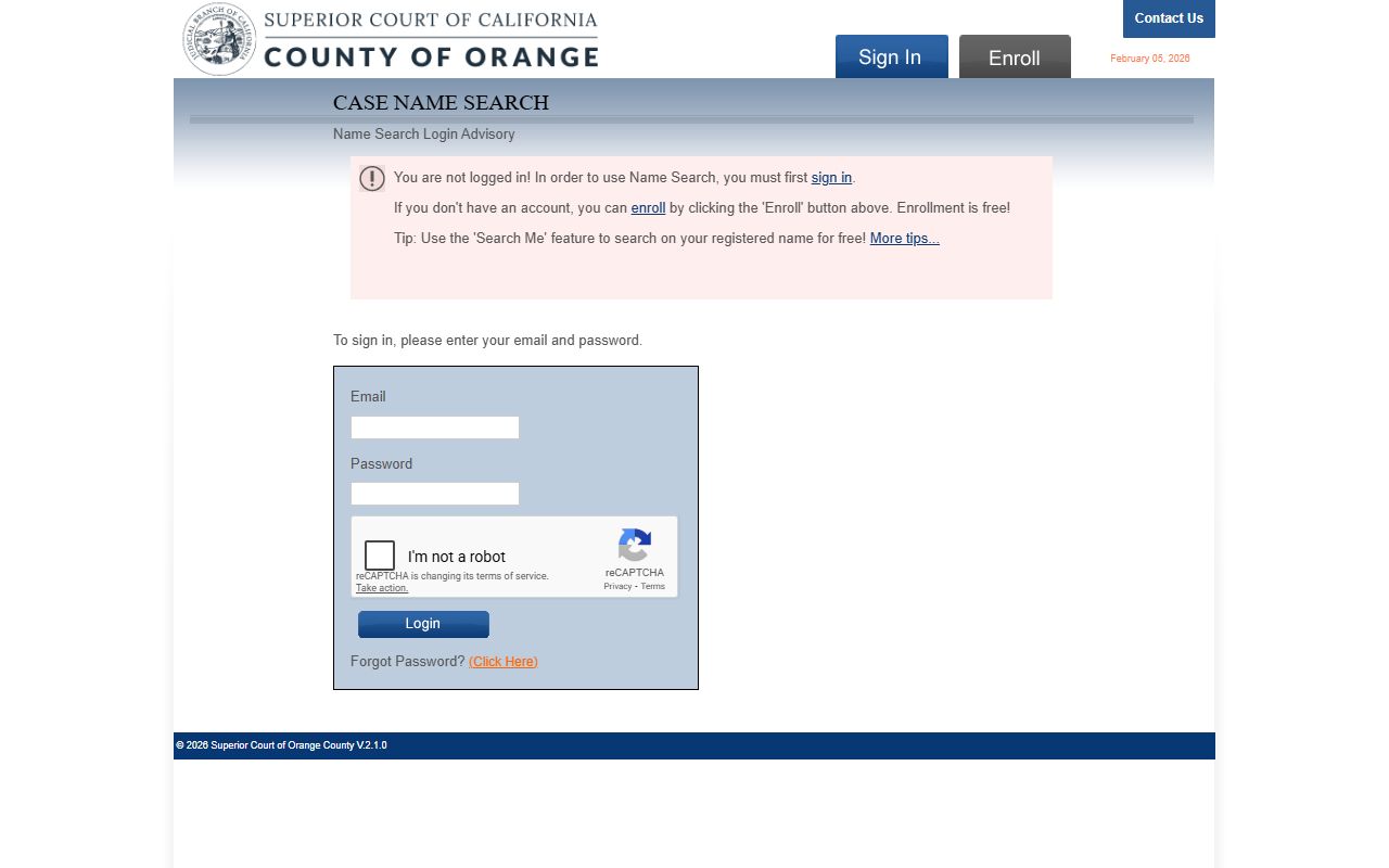 Costa Mesa court records through Orange County name search tool
