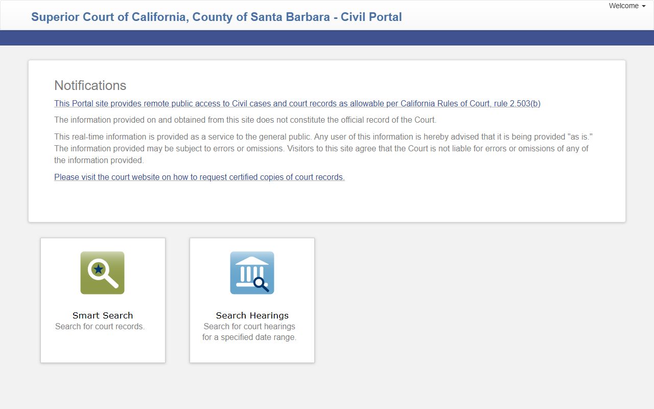 Santa Barbara County civil portal for court records