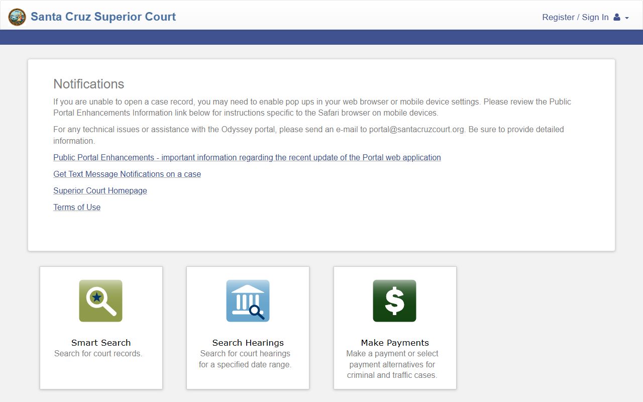 Santa Cruz County court records search portal