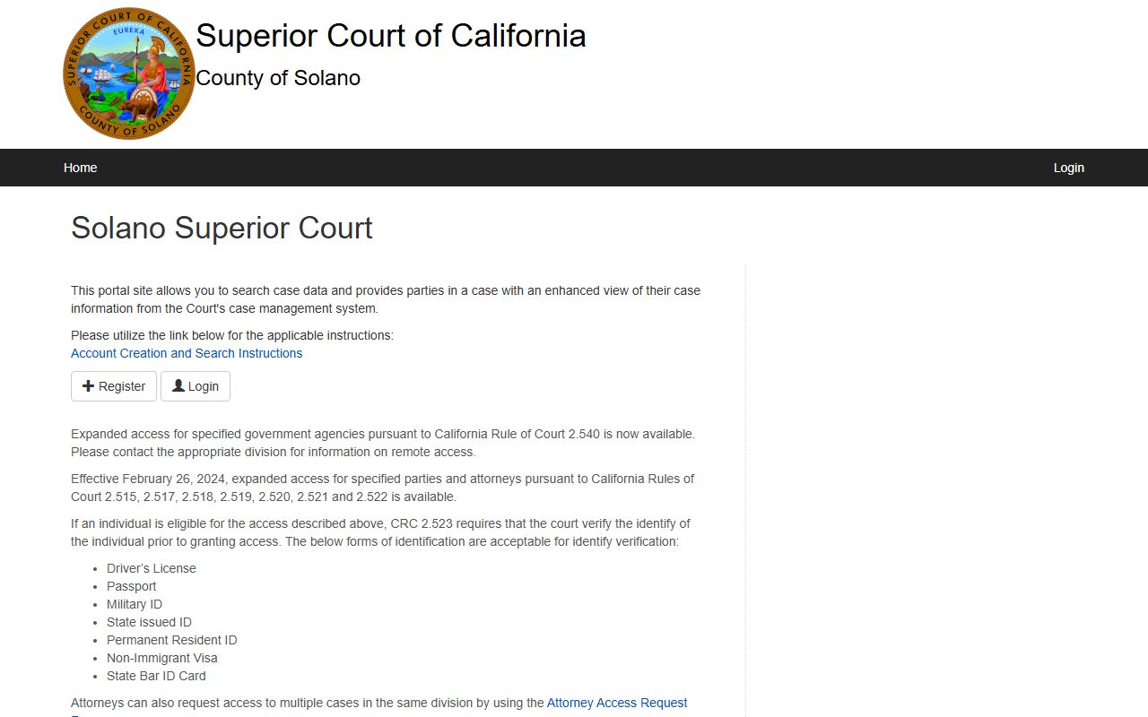 Solano County court records search portal