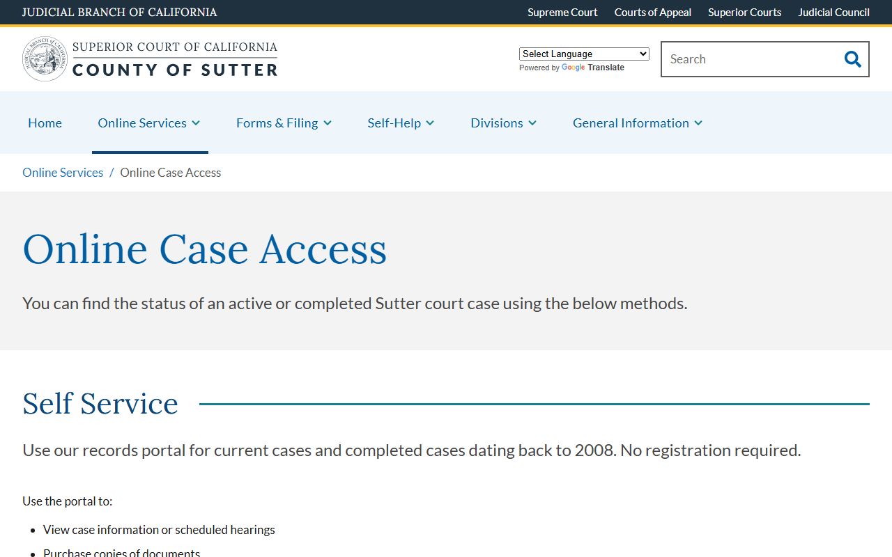 Sutter County court records online access portal