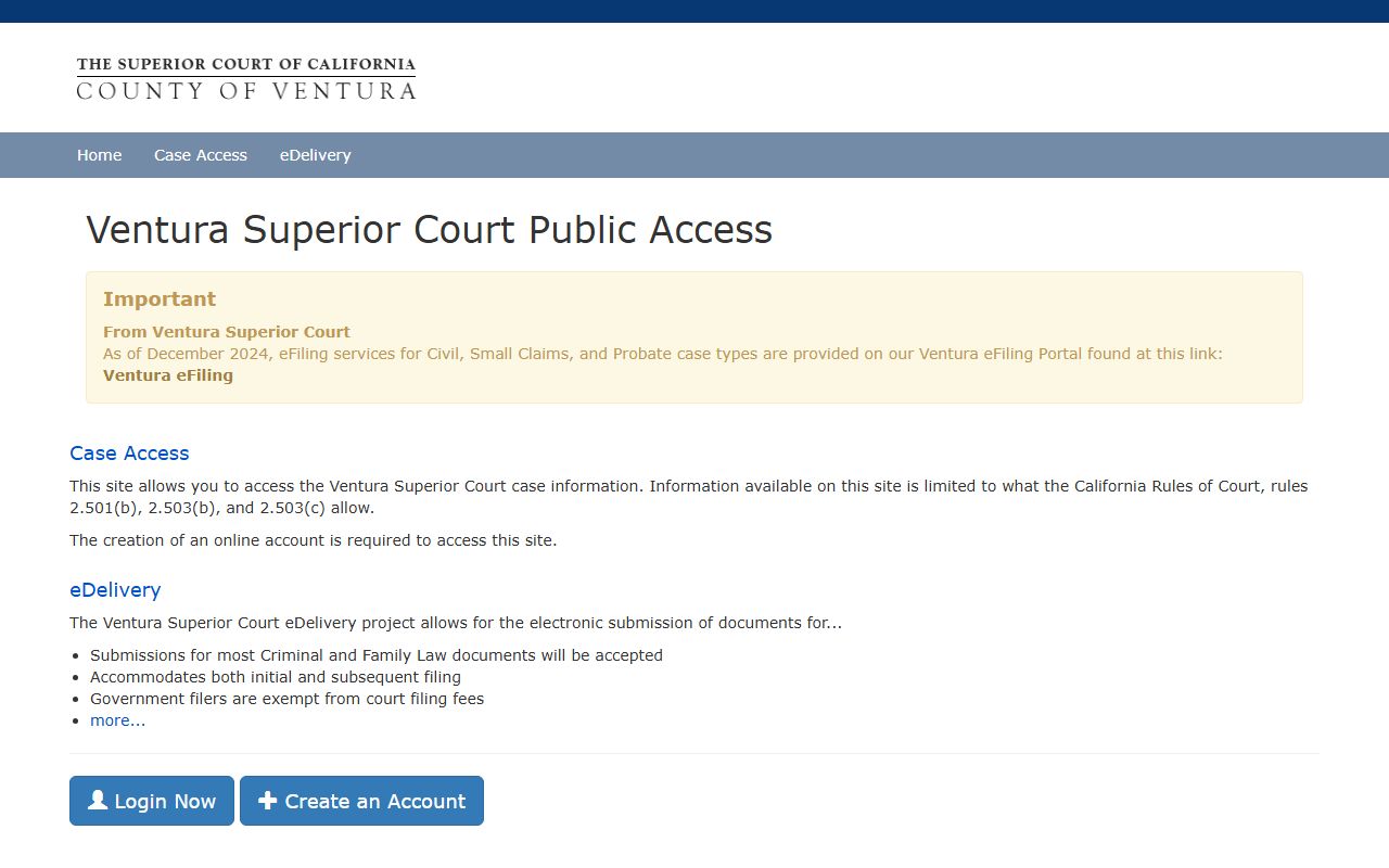 Ventura County court records online case search portal