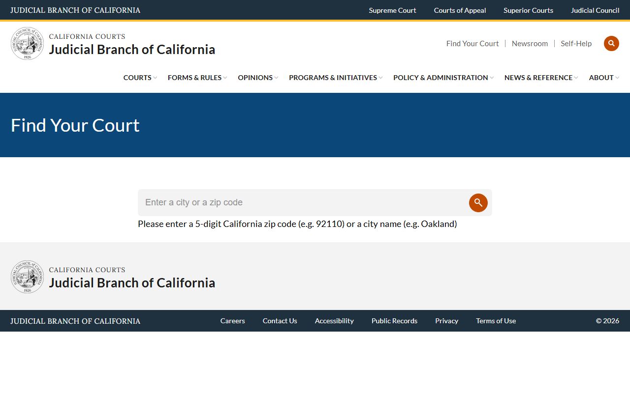 California court finder tool for locating court records by location